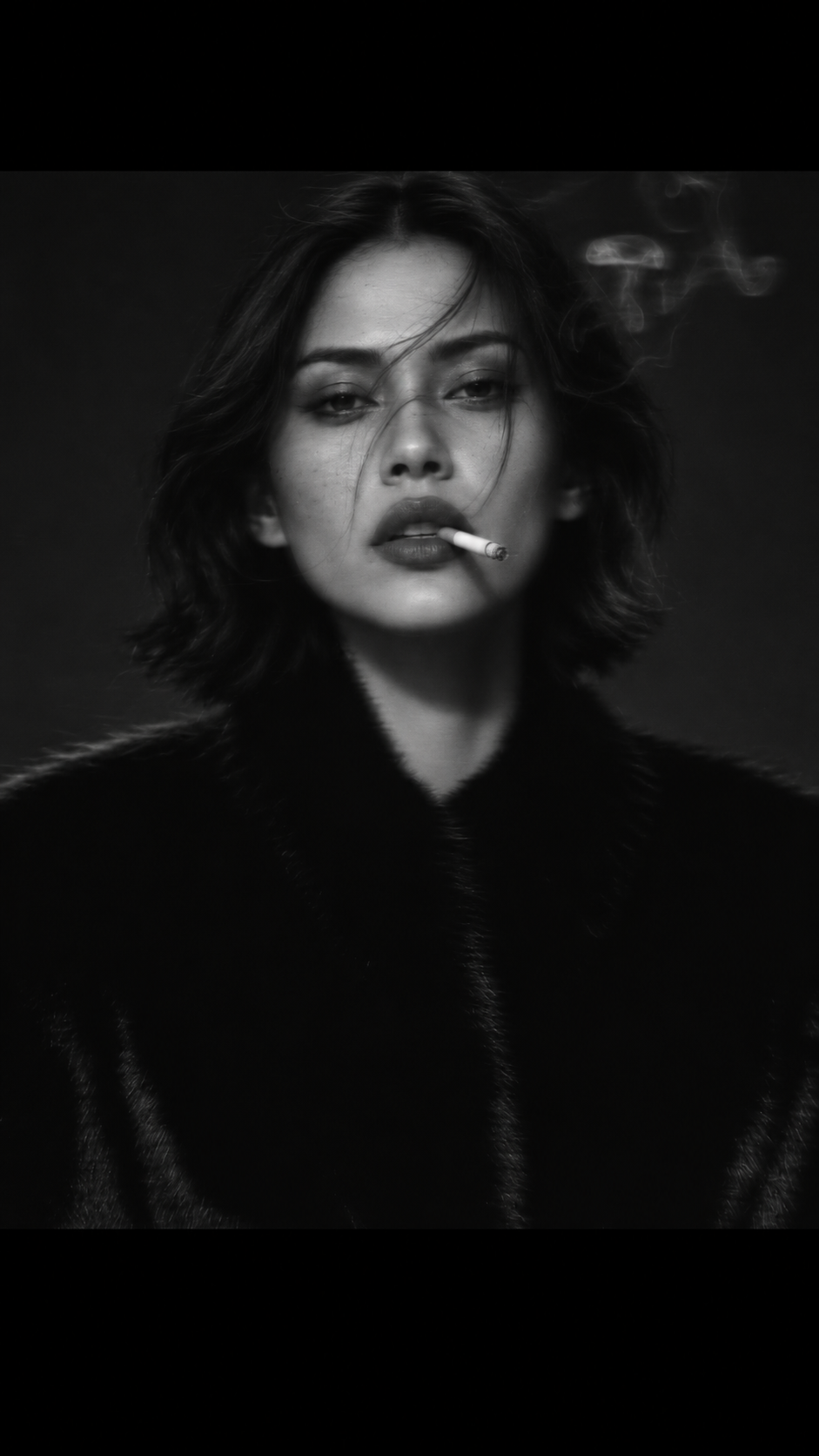 cinematic black and white portrait